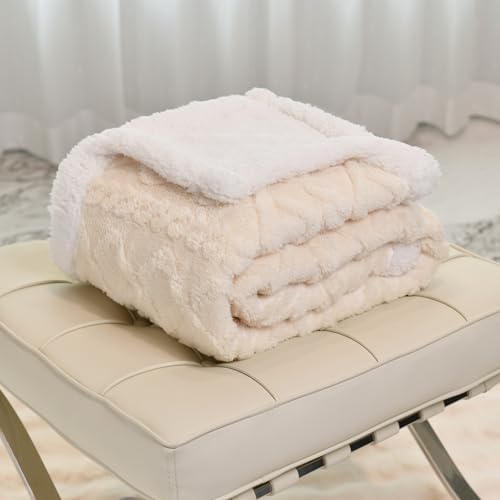 DREAMLANDING Sherpa Fleece Blanket Sofa Throw Double-Sided Super Soft Warm Throw Blanket for Bed Sofa, Couch (Beige Cable, 130×150cm)