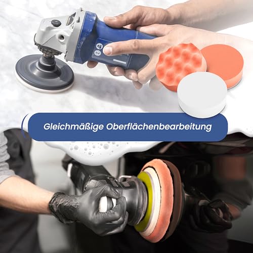 Novuj- Polieraufsatz für Exzenter, Flex und Akkuschrauber -Polierschwamm 125mm Klett inkl. zwei rostfreier Sechskantschrauben -hochwertiges 14er Auto Politur Set