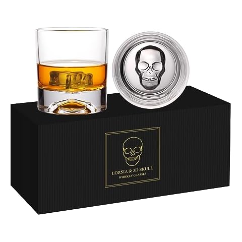 Skull Whiskey Glass, Crystal Bourbon Glasses Set of 2 in Gift Box - 300ml Old Fashioned Glasses for Scotch Cocktail Rum Cognac Vodka Liquor, Halloween, Christmas,Thanksgiving Gifts for Men Cover