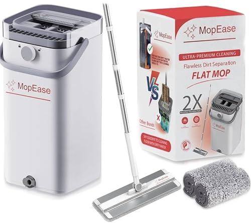 MopEase 3 Chamber Design - Ultra-Premium Flat Mop & Bucket Set – Clean & Dirty Water Separation – Waterproof Transparent Cover – Visual Cleaning Indicator – For Tile, Laminate & Hardwood Floors