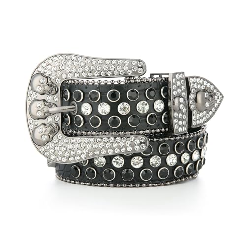 Locomotive Waist Belt Shinning Buckle Belts for Woman Men Skull Decor Waist Strap for Jeans Dress