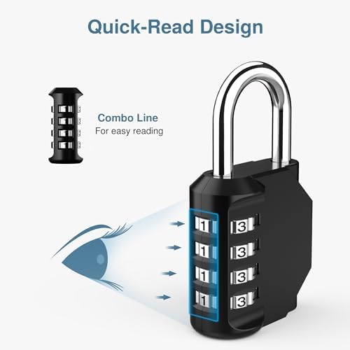 Puroma 2 Pack Combination Lock 4 Digit Padlock for School Gym Locker, Sports Locker, Fence, Toolbox, Case, Hasp Storage (Black & Code Window) - 2