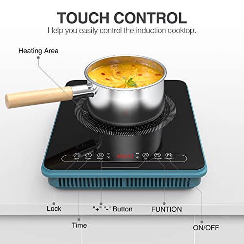 1800W Portable Induction Cooktop, Anhane Professional Countertop Burner Induction Hot Plate, Faster Heating Mode, 9 Power And Temperature Levels, Child Lock, 270 Mins Timer, 110-120V, Shatter-Proof Ceramic Glass Surface, Compatible Magnetic Cookware #TOP7