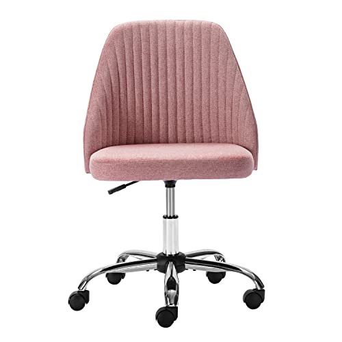 Home Office Chair, Mid-Back Armless Twill Fabric Adjustable Swivel Task Chair For Small Space, Living Room, Make-Up, Studying #TOP1