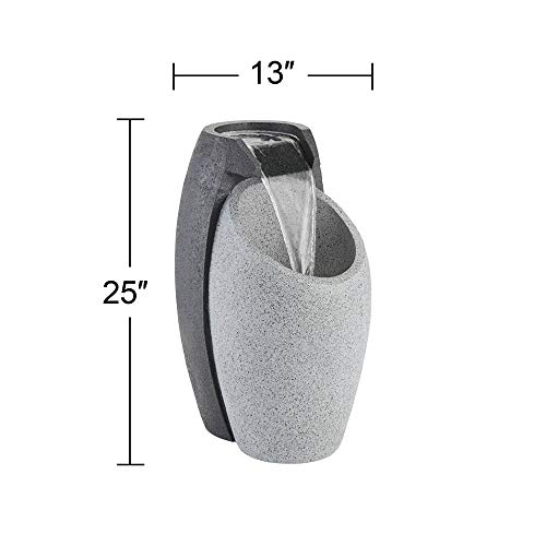 Waterfall Modern Outdoor Floor Water Fountain With Led Light Plug-In Gray Black Faux Stone 25" For Yard Garden Patio Backyard Deck Home Lawn Porch House Exterior Balcony - John Timberland #TOP5