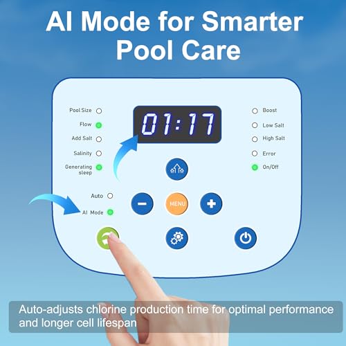 Saltwater Chlorinator for Above Ground Pools, Salt Water Pool System for up to 15000 Gallons, Self-Cleaning Salt Chlorine Generator, with Auto/AI Modes, Adapters and Test Strip Included - Thumbnail 4