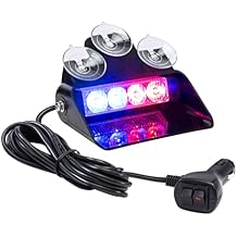 LAMPHUS SolarBlast SBWL14 4W Blue RED LED Strobe Dash Light [32 Flash Modes] [Adjustable Angle] [Suction Cups] Flashing Emergency Warning Dash Windshield Police Light for Trucks Vehicles