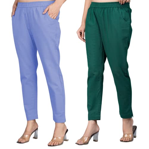 Image of Regular Fit Fully Elastic Waist Ankle Length Premium Cotton Casual Trouser Pant (Combo Pack of 2)