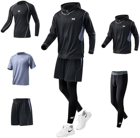 （19:30時点） [Ademe] コンプレッションウェア セット スポーツウェア メンズ 長袖 半袖 抗菌防臭 吸汗 速乾 ランニングウェア スポーツtシャツ ジャージメンズ上下 3点/5点 運動着 スポーツうぇあ ハーフパンツ