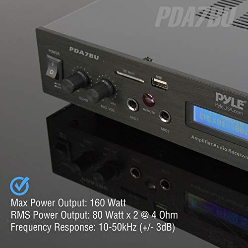 Pyle Bluetooth Home Theater Amplifier - 200 Watts into 5 Channels with Subwoofer Out, Easy Karaoke - Dual Mic, Wireless Streaming, USB/SD with MP3 player, RCA Input, FM Radio, LCD Display - PDA7BU by Pyle - Image 3