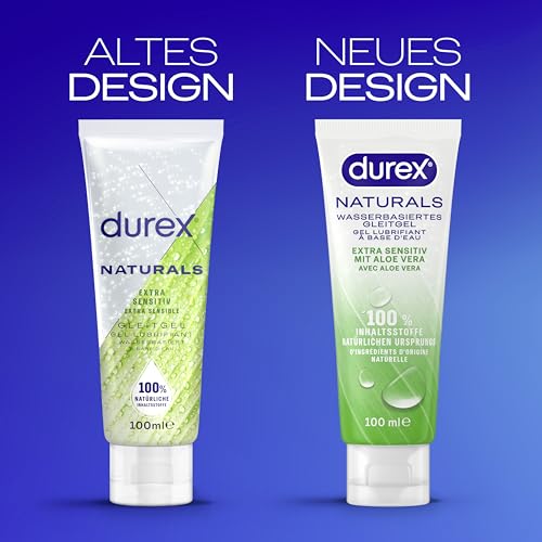 Durex Naturals Extra Sensitiv Gleitgel – 100% natürliches Gleitmittel mit Aloe Vera Extrakt – Dermatologisch getestet & pH-freundlich – 100 ml (1 x 100 ml)