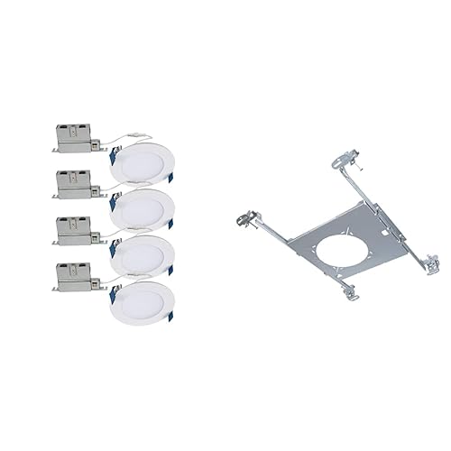 Miniatura 1 de HALO - Lámpara LED empotrada para techo y disco de ducha de 4 pulgadas, color blanco, paquete de 4 y marco de montaje para accesorios empotrados