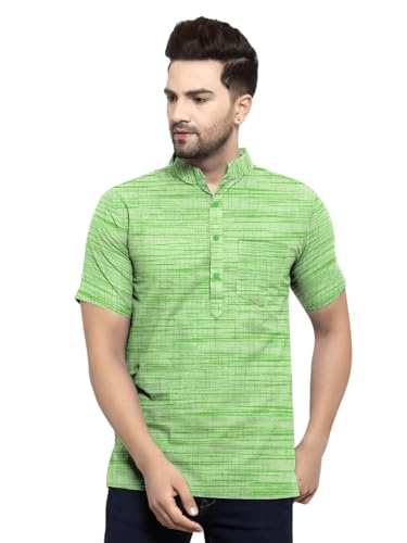 Image of Men's Regular Fit Self-Design Solid Mandarin Collar Half Sleeve Casual Line Pure Cotton Blend Fancy Shirt (Multi-Color)