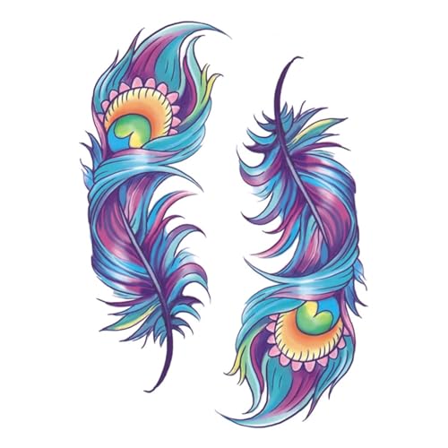 Tatuaggi temporanei con piume di pavone colorate, adesivi usa e getta, per coprire cicatrici, tatuaggi finti impermeabili e duraturi per uomini e donne.