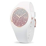 Diese kleine weiße Uhr mit ihrem geschmeidigen Silikonarmband und ihren roségoldfarbenen Details garantiert Ihnen dank des tollen Pailletten-Ziffernblatts in farblichen Abstufungen von Rosa bis hin zu Silber einen glänzenden Auftritt. Für einen feminin-lässigen Look