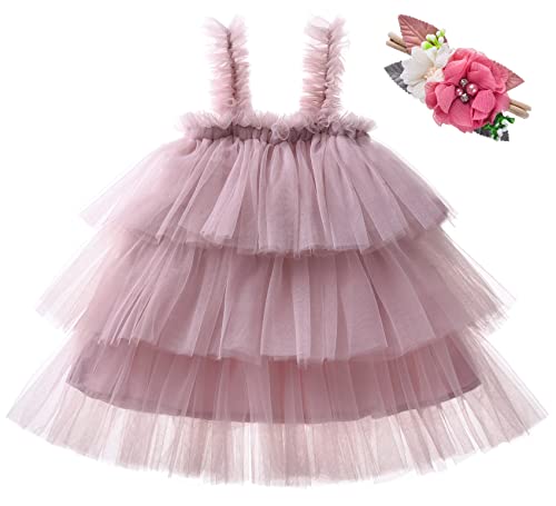 Tutu Dress For Toddler Baby Girl Special Occasion Party Tulle Dresses With Headband Sleeveless Sundress Dusty Pink 2 Years #TOP7