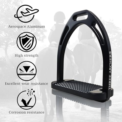 THREE ARCHERS Stirrups for Horse Riding - Lightweight Premium Aluminum Safety Stirrups for Jumping & Dressage-Compatible with English Saddles (Black) - Thumbnail 2