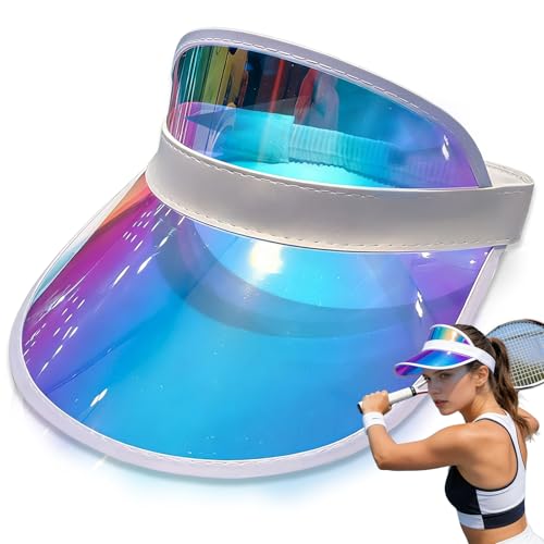 Liekadijiae Visera Neon Retro Retro de Años 80 de Plástico Transparente, Visera Neon Paquete de Sombreros de Plástico Transparente Colorido con Protección UV para Tenis Playa Golf (Bleu Laser)