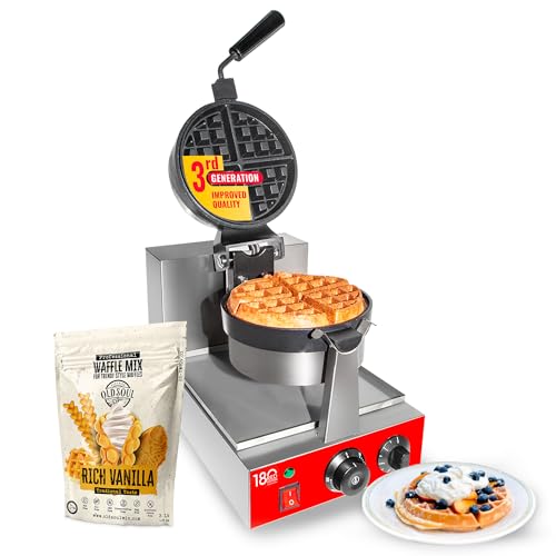 ALDKitchen Waffle Maker Belgian Commercial | Waffle Iron with 360° Rotating Mechanism | Stainless Steel | 110V