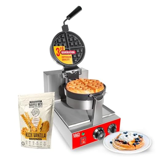 ALDKitchen Waffle Maker Belgian Commercial | Waffle Iron with 360° Rotating Mechanism | Stainless Steel | 110V