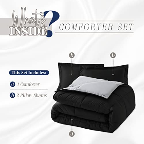 Image of Elegant Comfort 3-Piece Reversible Comforter Set, All Season Cozy, Soft Down Alternative, Quilted - Box Stitched - Duvet Insert with 4 Corner Tabs, Comforter with Shams, Twin XL, Black /Silver