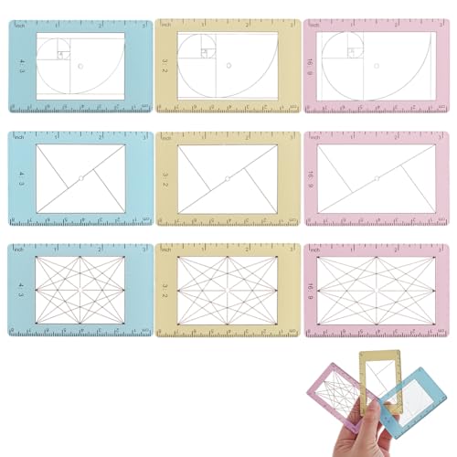 DELORIGIN 9 Pcs Photo Composition View Finder Tool Portable Golden Ratio Viewfinder Acrylic View Finder Rule for Photography Painters Artists Landscape Catcher Portrait Photography
