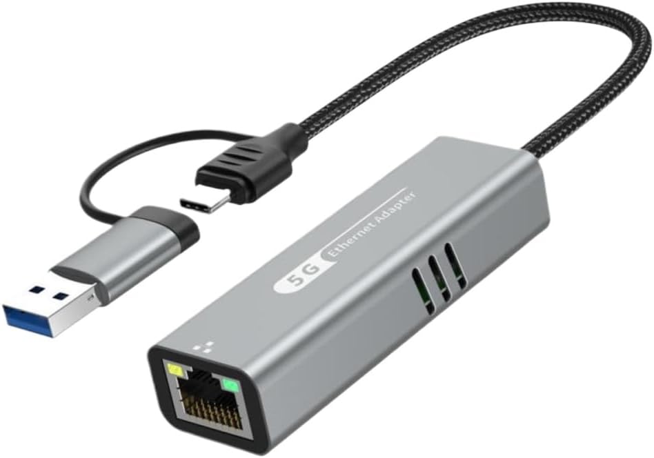 USB C to 5Gbps Ethernet Adapter USB 3.0 to Ethernet 2.5 Gigabit Converter USB3.2 to RJ45 Network Adapter Compatible with Laptop (2500Mbps 2-in-1)