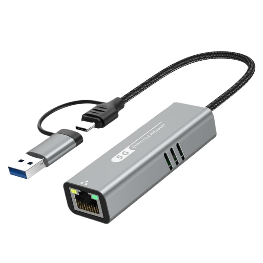 Adaptateur Ethernet USB C vers 5Gbps, convertisseur USB 3.0 vers Ethernet 2.5 Gigabit, Adaptateur réseau USB3.2 vers RJ45, Compatible avec Ordinateur Portable(5000Mbps 2-in-1)