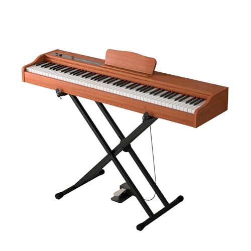 Piano Keyboard 88 Keys Full Size Electric Keyboard Piano With Velocity-Sensitive Key Portable Beginner Digital Piano With Stand, Sustain Pedal, Music Stand(Orange)