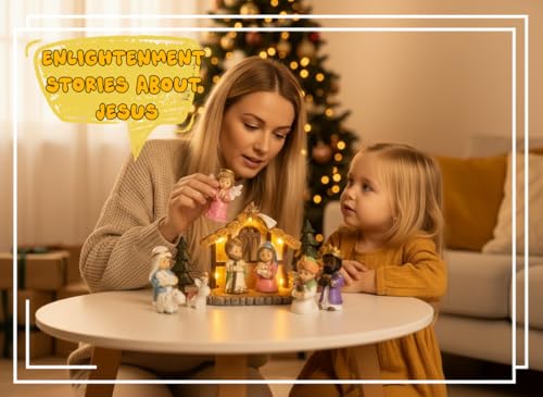 Nativity Set for Kids with LED Lights - 12 Pieces Toddler Toys with Little Figures & Playsets - Christian Nativity Scene for Boys and Girls Ages 3+ Years - Indoor Christmas Decorations - Thumbnail 2