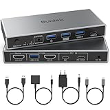 KVM Switch USB-C+HDMI 2 Ingressi 1 Uscita con 3 Porte USB A+1 Porta USB C 3.0 4K@60Hz, Condivisione Monitor, Tastiera, Mouse e Stampante tra 1 Laptop e 1 Desktop. Include Cavi USB, Alimentatore