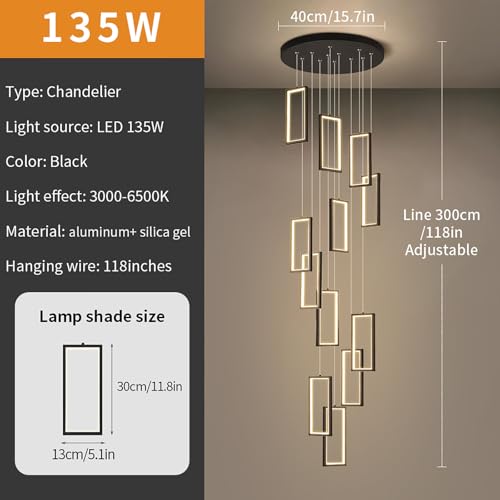Chandelier LED moderne escalier CFWSHJ dimmable télécommande haut plafond - 7