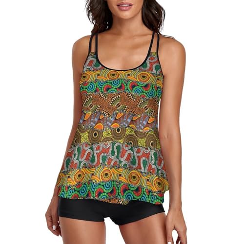 Tankini africano para mujer con pantalones cortos y tirantes finos ajustables