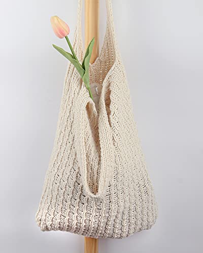 Enbei Women's Shoulder Handbags Hand Crocheted Bags Large Shoulder Shopping Bag Tote Bag Aesthetic Cute Tote Bags (White) #TOP3