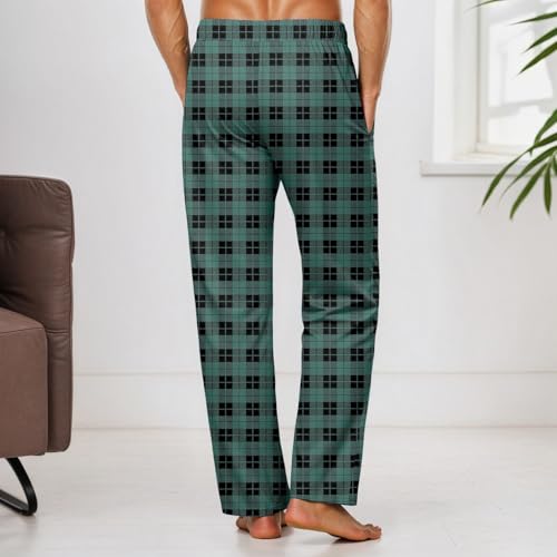 Men's Casual Drawstring Plaid Pajamas Pant Elastic Waist Open Bottoms Lounge Sweatpant Straight Leg Pjs Trousers with Pockets2