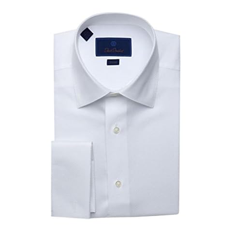 David Donahue Men's Trim Fit Cotton Dobby Weave French Cuff Formal Dress Shirt, White, 16 x 34-35 Cover