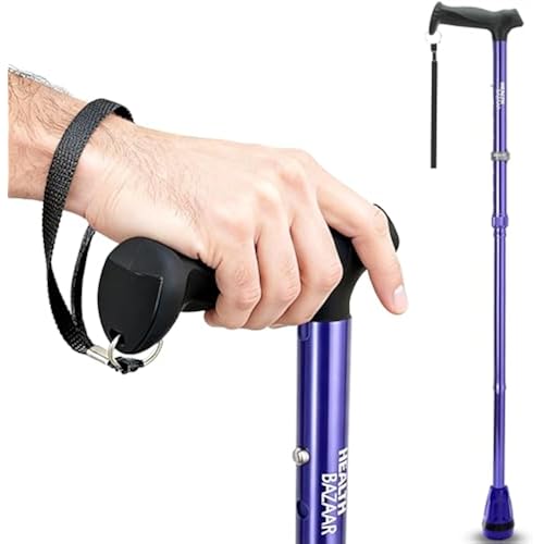 HEALTHBAZAAR All Terrain Walking Cane for Men & Women, Lightweight, Foldable, Adjustable, Shock Absorption, Collapsible Walking Stick for Seniors & Adults | HealthBazaar