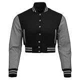Cropped Varsity Jacket Women – Letterman Jacket Woman with 100% Cowhide Leather Sleeves & Wool Body – Baseball Jacket for Woman – Button Closure