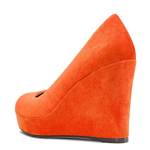 DearOnly Womens Wedge Platform Pumps Closed Round Toe High Block Chunky Heel Suede Dress Shoes Bridal Wedding Shopping Cute 4 Inch3