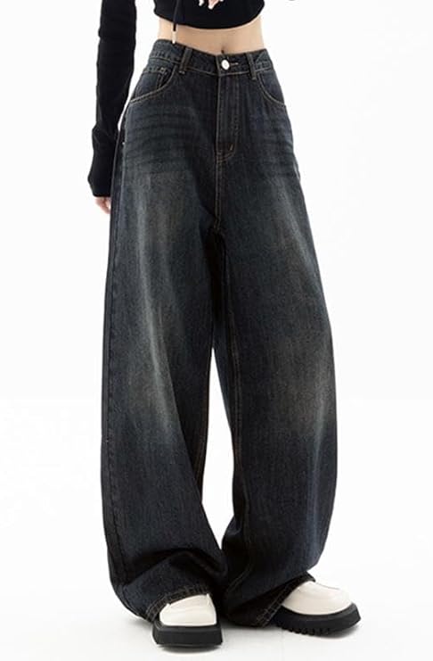 Vintage Y2K Wide Leg Jeans: High-Waisted Baggy Cargo Pants for Women