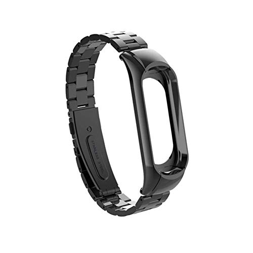 OLLIVAN for Xiaomi Mi Band 3 Replacement Strap, Miband 3 Replacement Band 16-22CM,Double Elastic Buckle Stainless Steel Metal Wrist Strap Wristband Watchband Bracelet for Mi Band 3(No Tracker) (Black)
