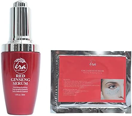 éra by Just Beauty Skin Care Face Serum – 1.5 oz Red Ginseng Korean Daily Defense Essense Skincare with Shining Star Shape Eye Pads – Premium Anti Aging Facial Serum for Energy Boost and Elasticity – For All Skin Types