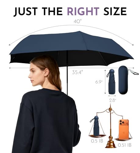 Image of LILAC Mini Travel Umbrella for Rain - 43 inch Large Coverage Small Compact Umbrella, Reinforced Strong Frame, Lightweight Portable Parasol with UPF 100+ UV Protection, Gifts for Adults, Seniors & Students