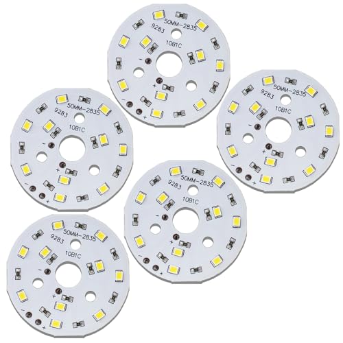 LEDGUHON 5Pcs 5W High-Power LED Chip Circular Aluminum PCB Substrate Heat Sink 10-Lamp Beads Ultra Bright SMD COB (Neutral 4000K 9-10V 240mA 120deg Dia 48MM) Floodlight Replacement or DIY Lighting
