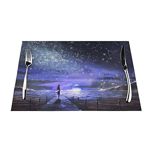 Set de table de qualite superieure fille regardant les etoiles lot de 4