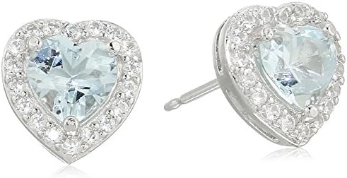 Sterling Silver Birthstone and Created White Sapphire Halo Heart Stud Earrings