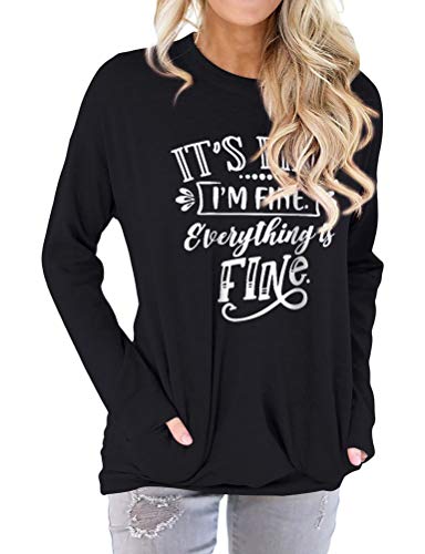 SLEITY Women It's Fine I'm Fine Everything is Fine Shirt Cute Sayings Short Sleeve Graphic Funny Tee Tops Sweatshirt