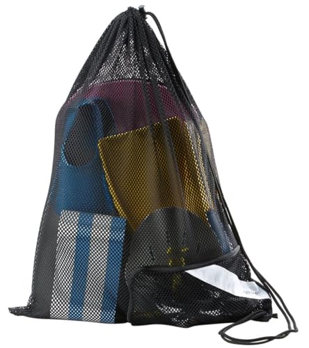 Sporti Swim Mesh Bag with Zipper Pocket - Fast-Drying Gear Storage, Breathable Mesh Swim Bag with Drawstring & Adjustable Strap, Ideal for Pool, Beach & Aquatic Athletes - Black