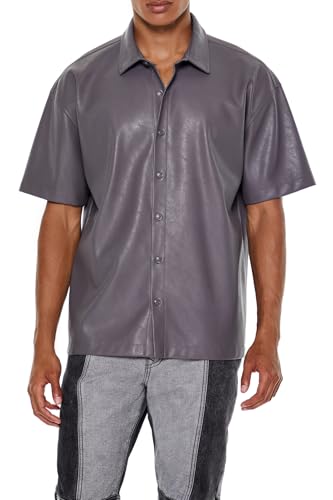 Forever 21 Chemise Boxy en Similicuir pour Homme, Gris Acier, XL, Gris, XL