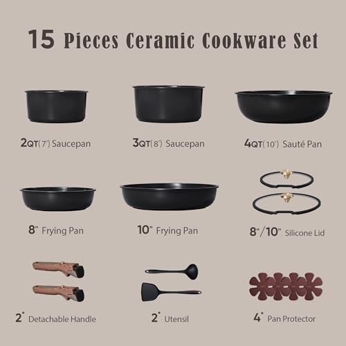 CAROTE 15Pcs Ceramic Cookware Set, Pots and Pans Set Non stick, Kitchen Cooking Set with - image 2